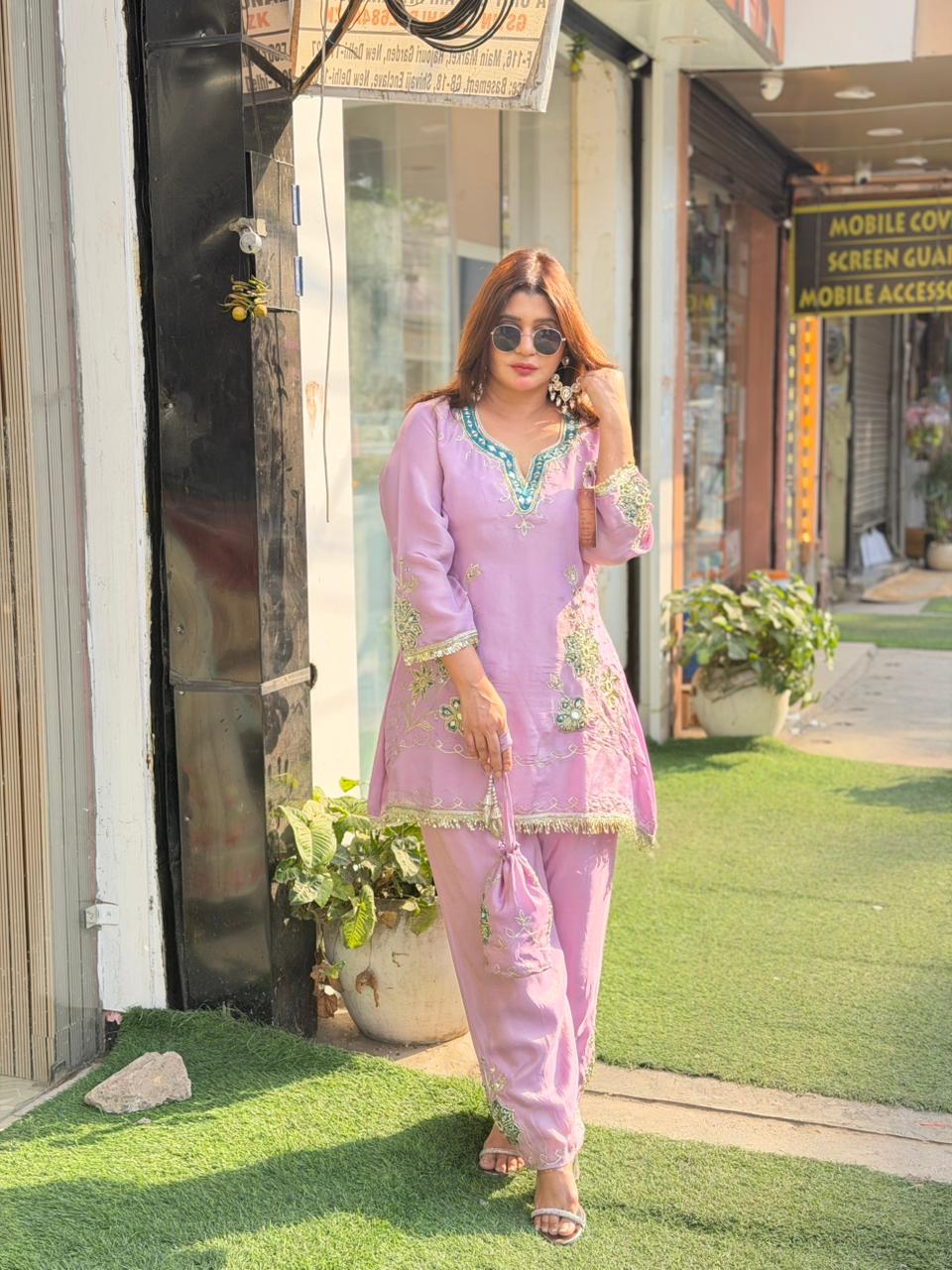 Article 1500 | Tissue Shimmer Suit with Real Mirror & Gotta Patti Work