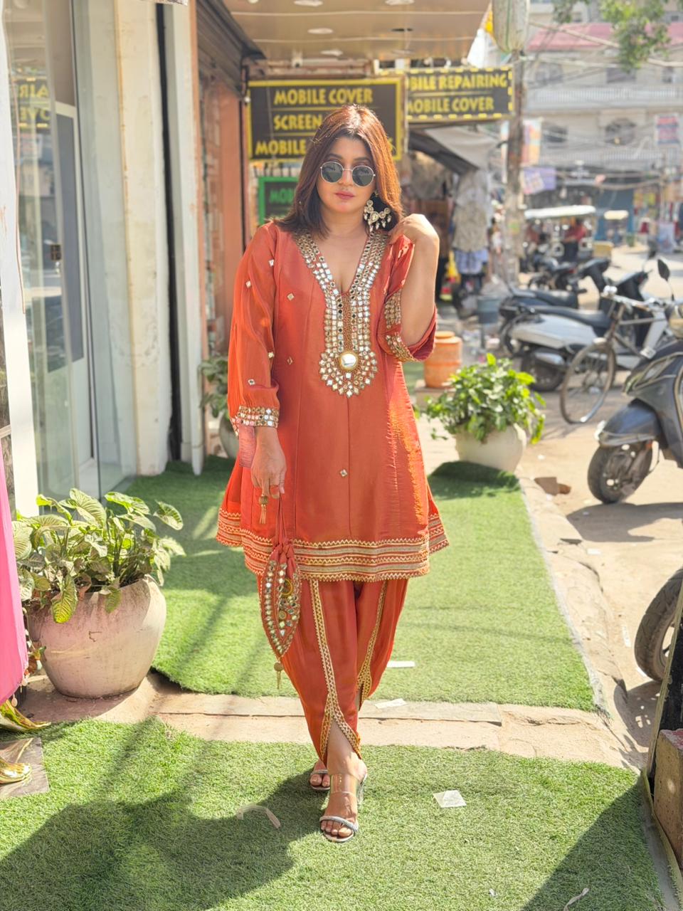 ✨ Article 1765 – Pure Glass Tissue Shimmer Dhoti Co-ord Set ✨