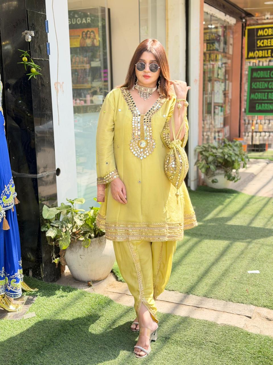 ✨ Article 1765 – Pure Glass Tissue Shimmer Dhoti Co-ord Set ✨