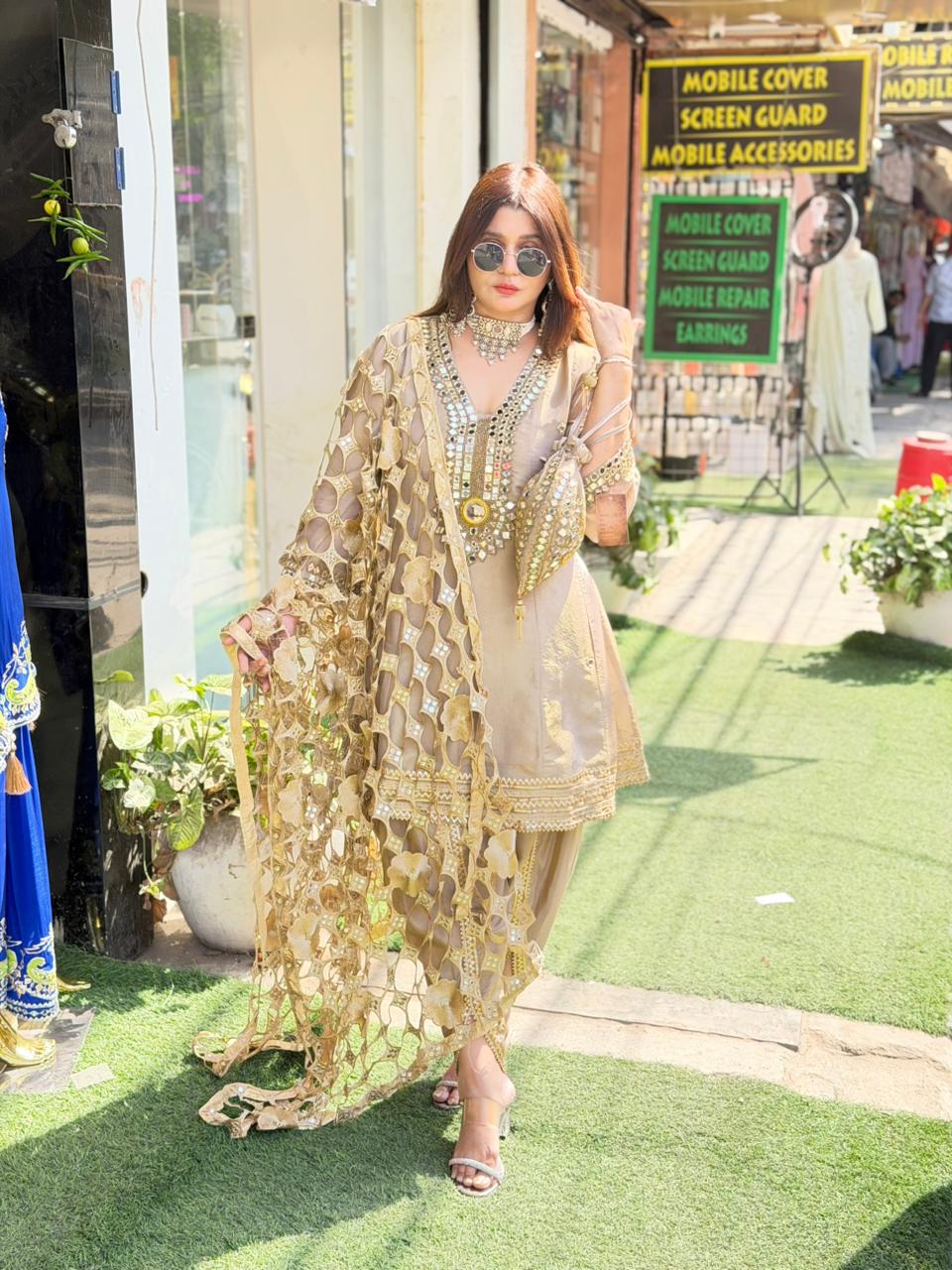 ✨ Article 1765 – Pure Glass Tissue Shimmer Dhoti Co-ord Set ✨