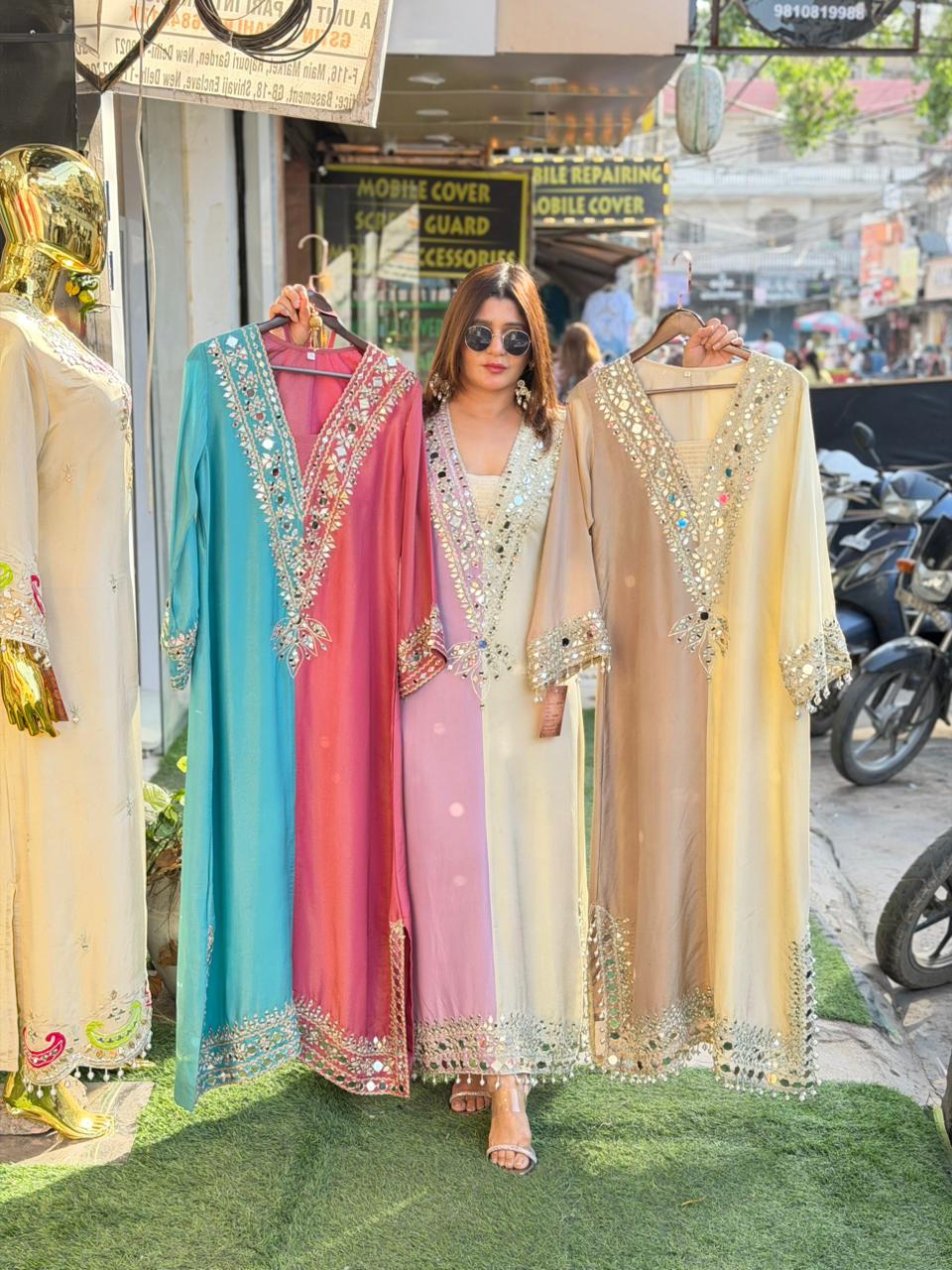 1977 Long Dress Dual Tone Tissue shimmer fabric