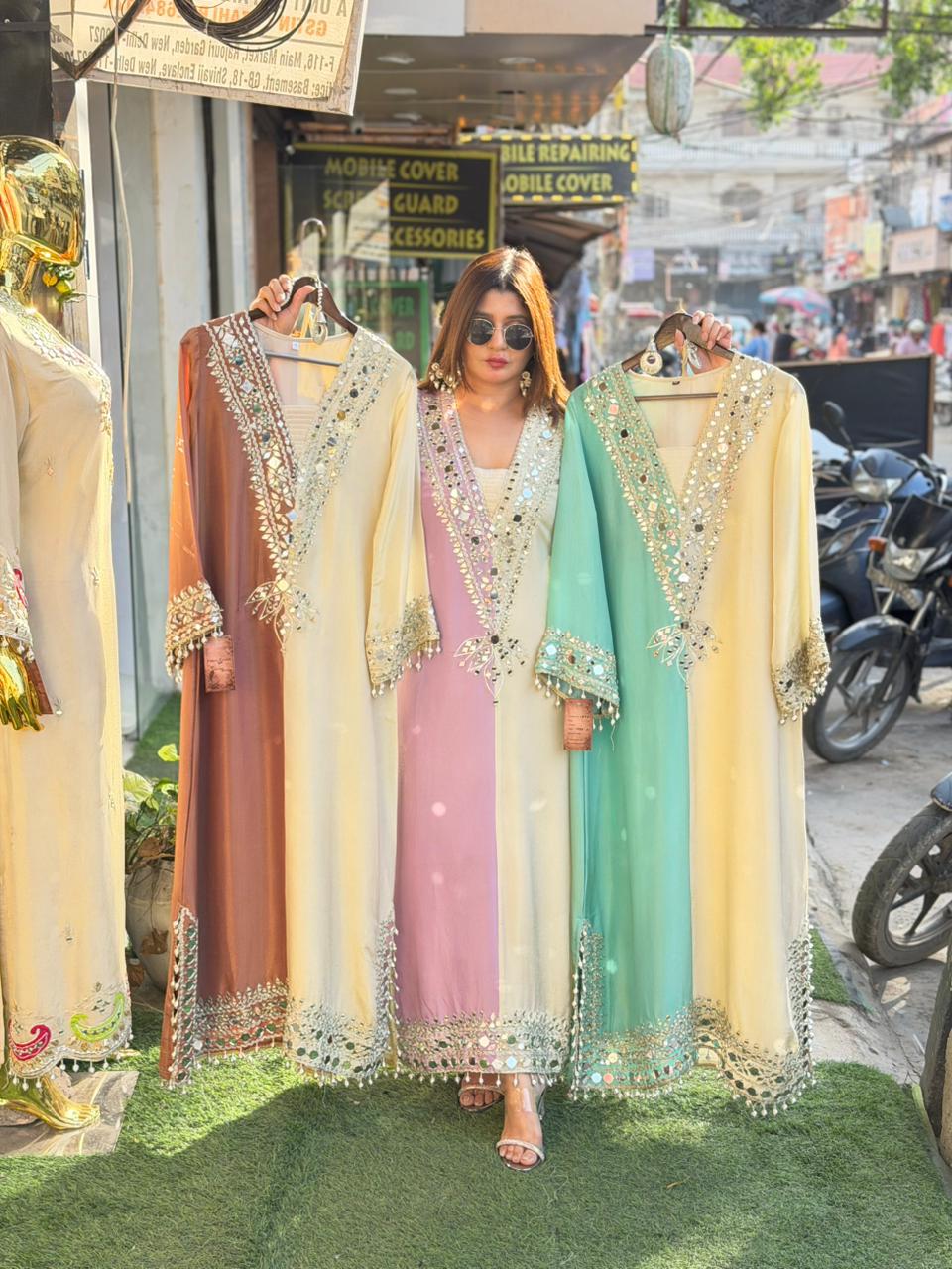 1977 Long Dress Dual Tone Tissue shimmer fabric