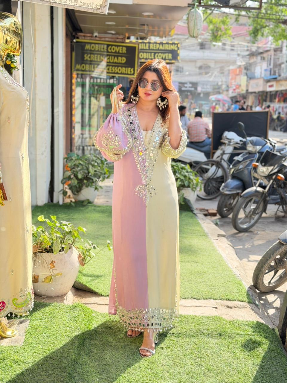 1977 Long Dress Dual Tone Tissue shimmer fabric