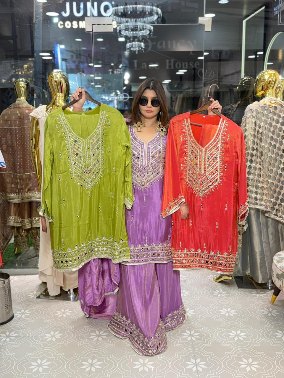 Article 1916 – Heavy Sharara Suit with Real Mirror Work & Dupatta | Sizes L–3XL