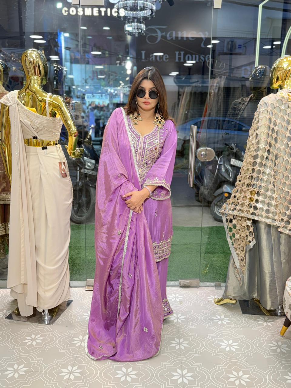 Article 1916 – Heavy Sharara Suit with Real Mirror Work & Dupatta | Sizes L–3XL