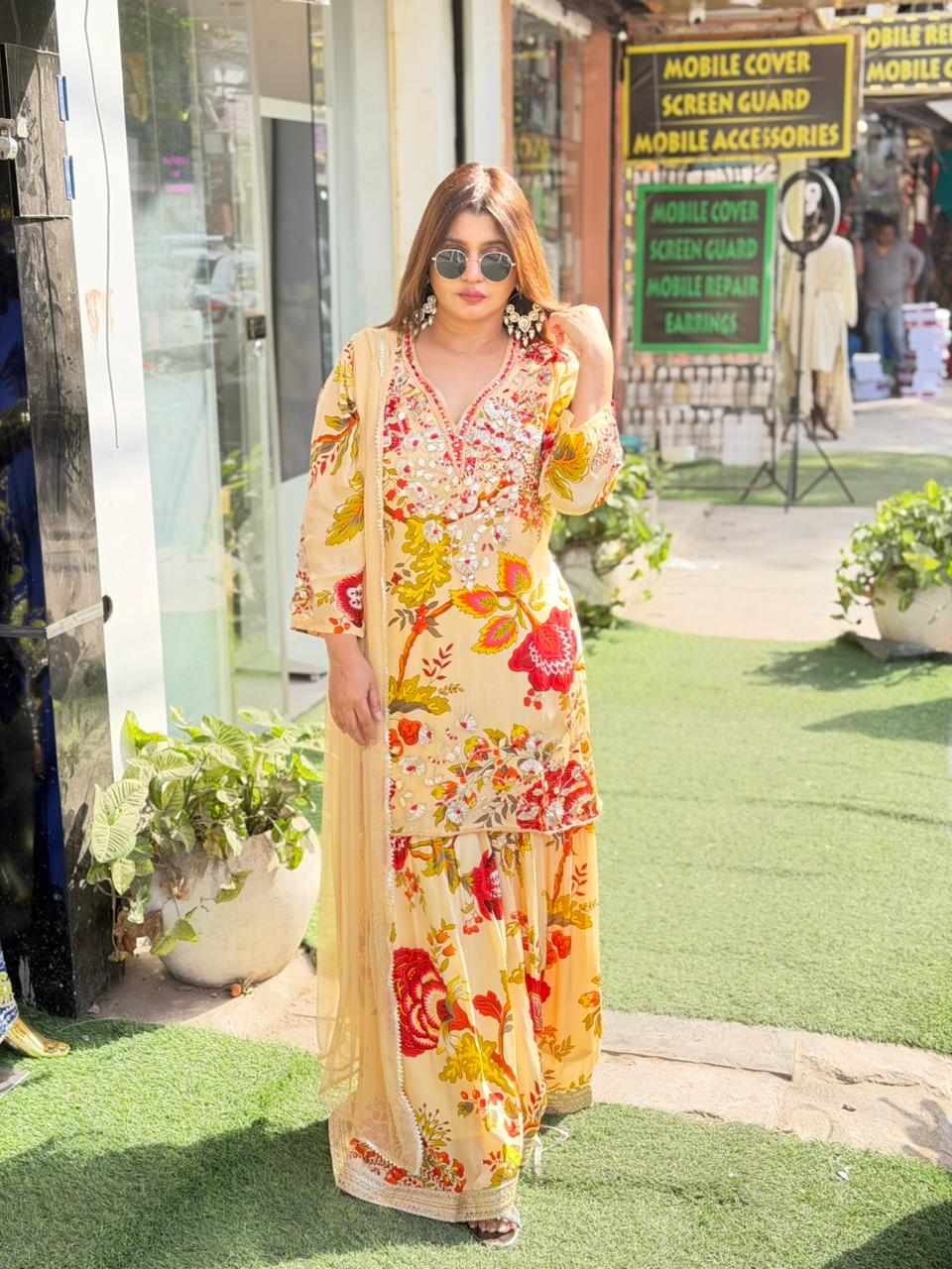 Article 1831 – Pure Crepe Fabric Sharara Suit with Dupatta & Gota Patti Work | Sizes 40–46