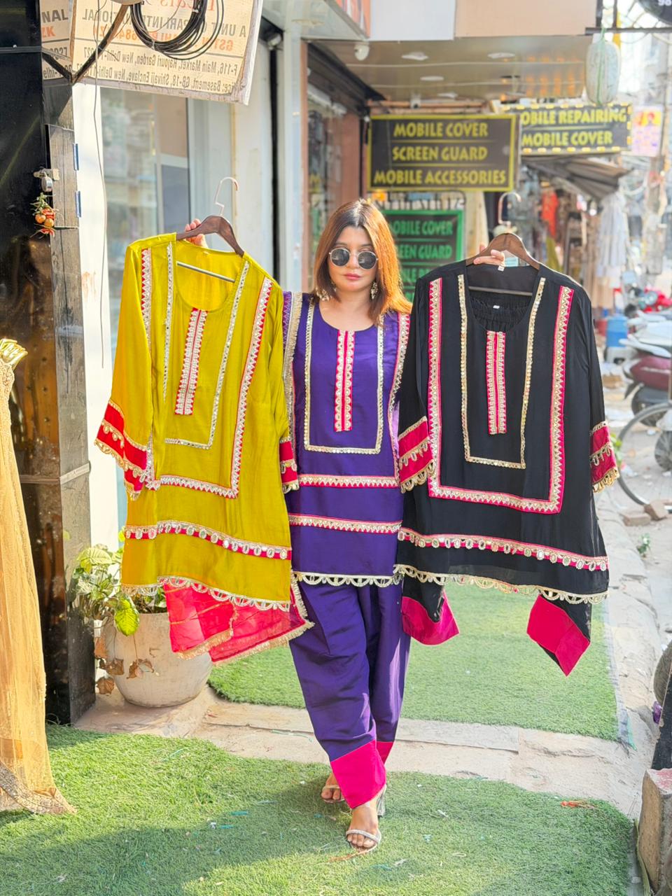Article 1758 – Pure Cotton Silk Farshi Salwar Suit with Organza Dupatta & Mirror Work | Sizes 40–46