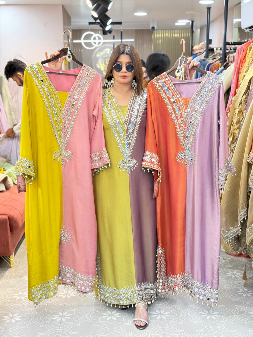 1977 Long Dress Dual Tone Tissue shimmer fabric