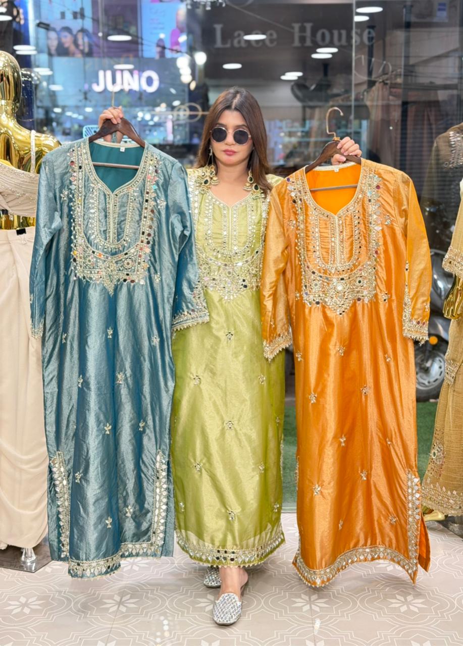 Long side slit dress with mirror work  2105