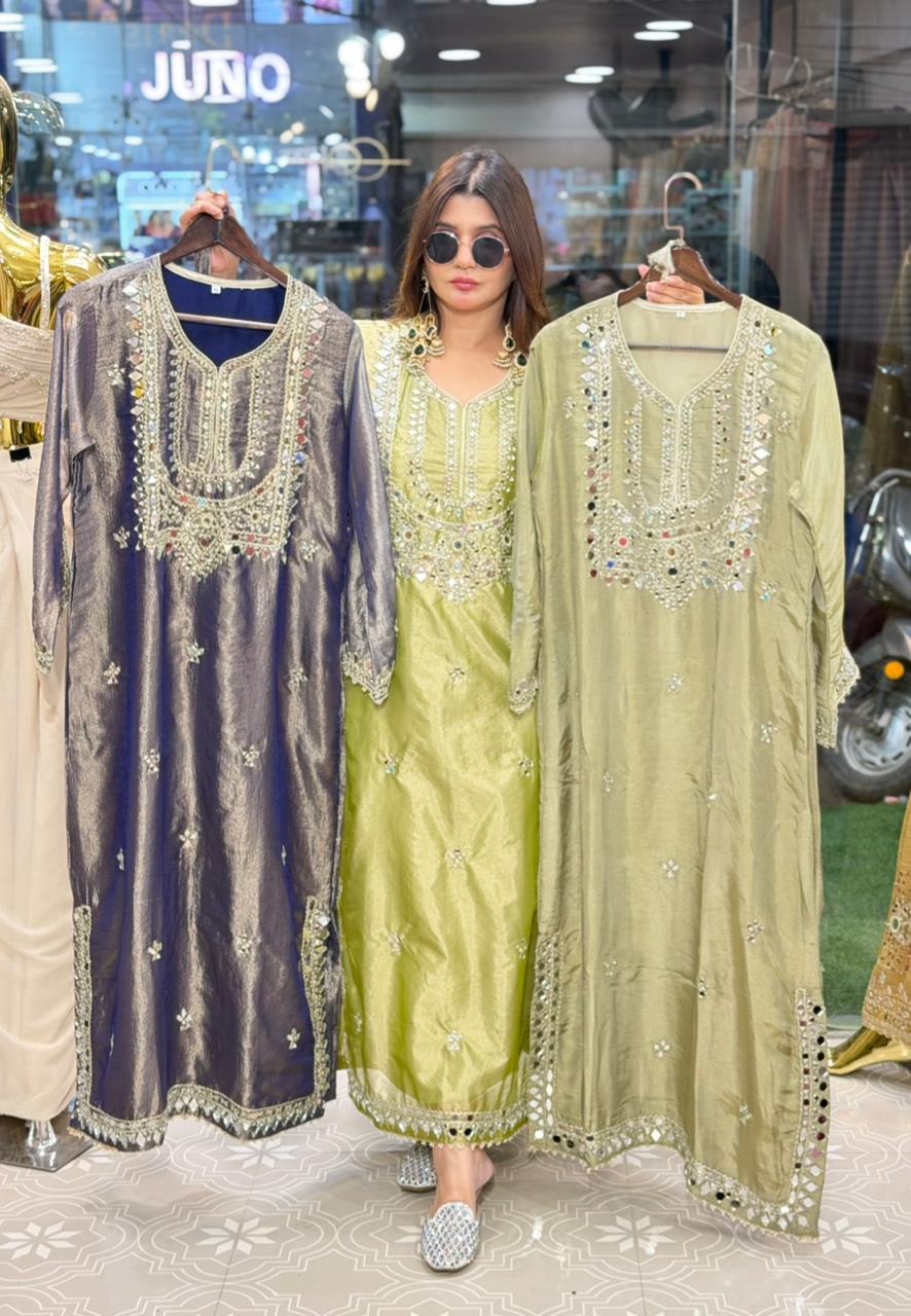Long side slit dress with mirror work  2105