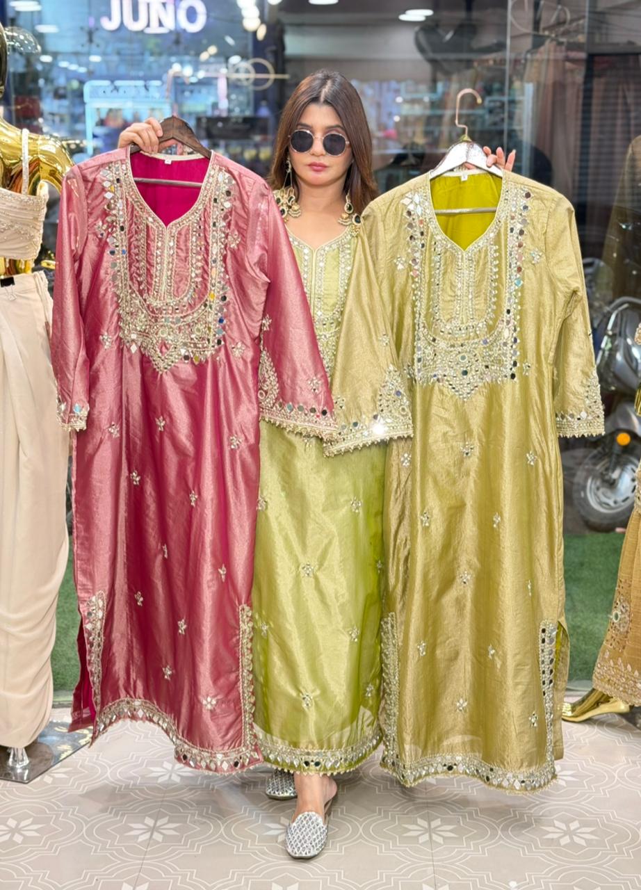 Long side slit dress with mirror work  2105