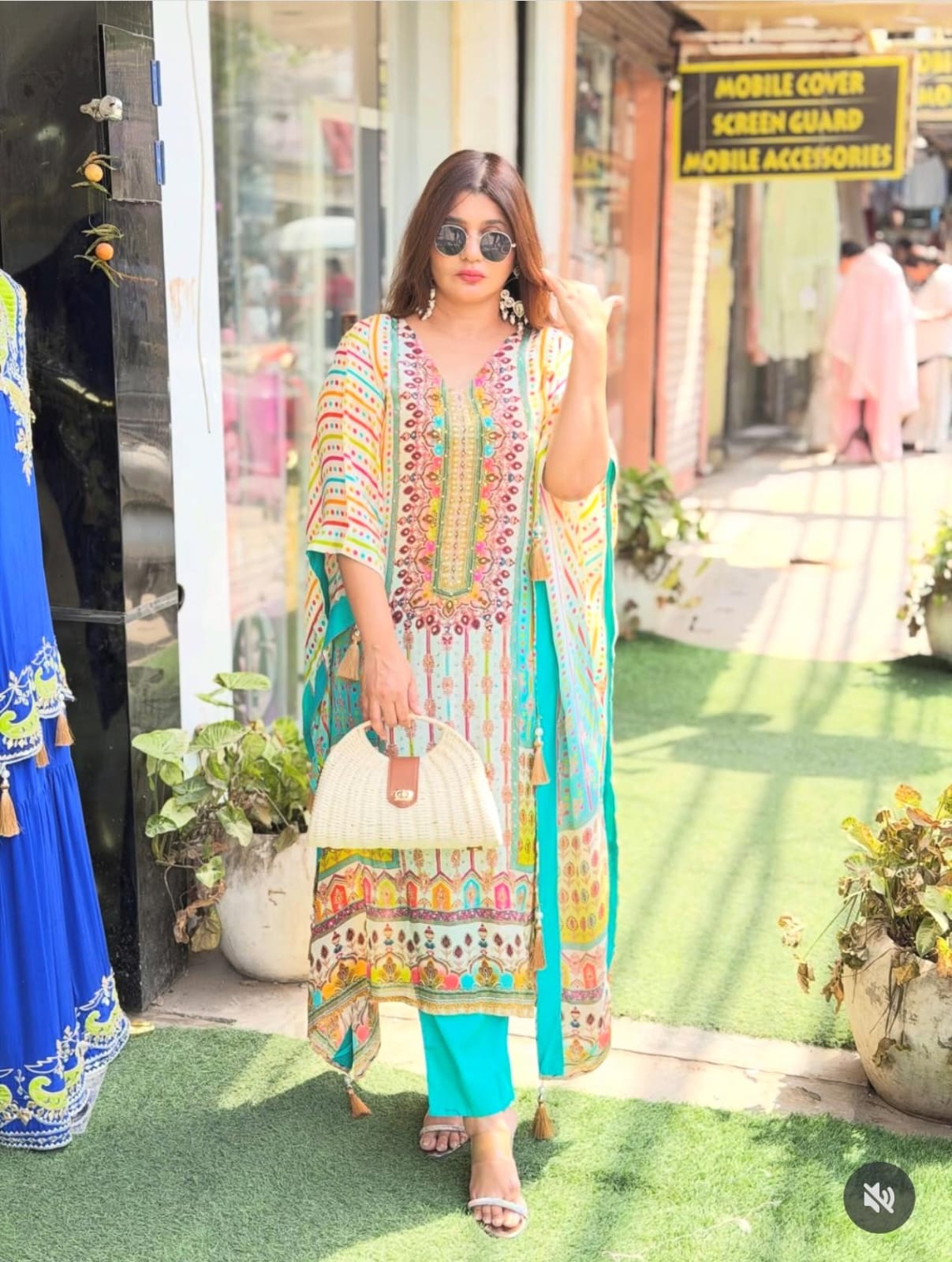 Article – Premium Printed Crepe Kaftan with Bottom & Intricate Handwork | Sizes 40–46