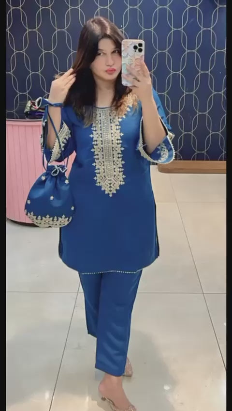RUTBA KHAN Potli CordSet 3181 – Imported Cotton Designer Cord Set with Embroidery & Potli Bag | Sizes 40–46