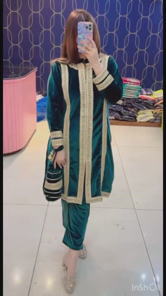 Article 1114 – Suede Fabric Potli Cordset | Premium Suede Cordset with Lace Highlighting