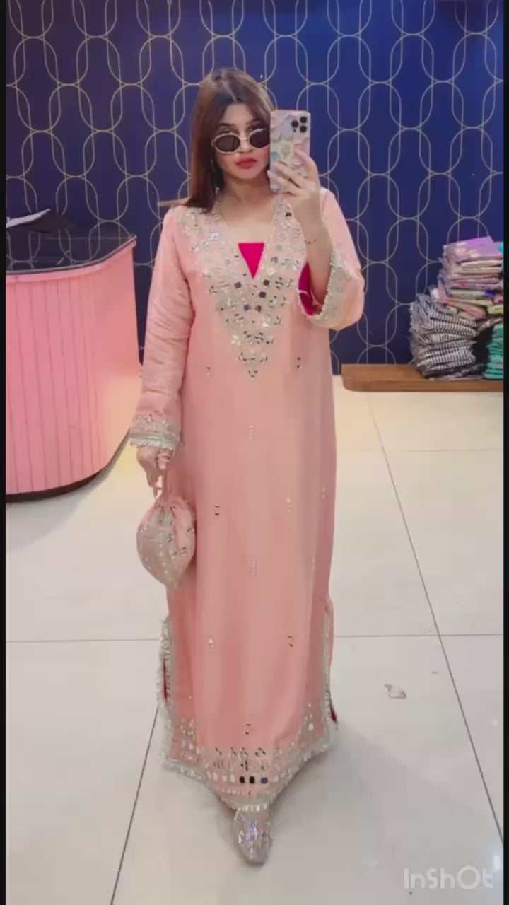 Article 1953 – Pure Tissue Shimmer Long Dress with Real Mirror Work | Premium One-Piece Ethnic Wear | Sizes 40–46