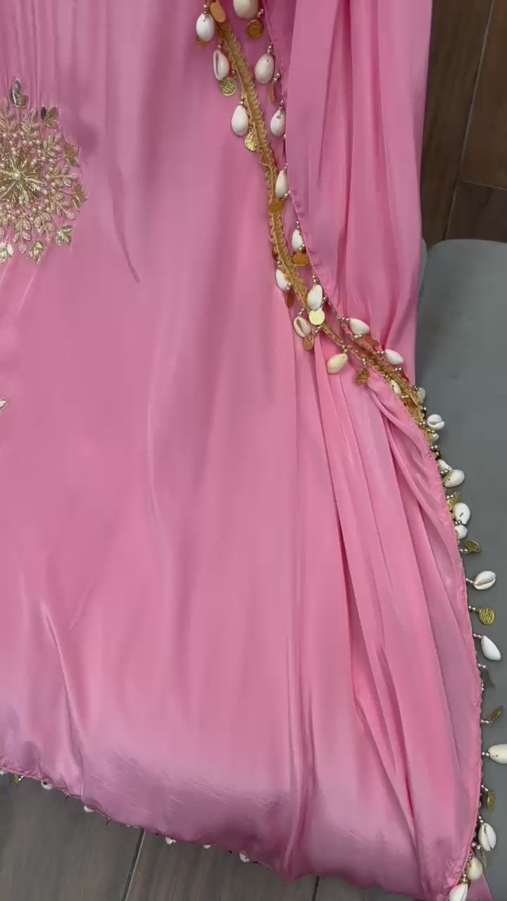 Article 1637 – Pure Crepe Kaftan with Elegant Handwork & Tassel Detailing | Sizes 40–46