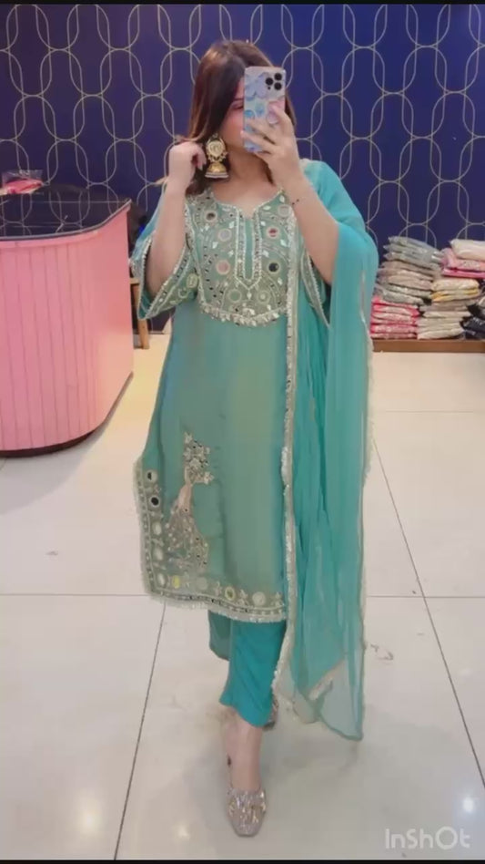 Article 1880 – Pure Glass Tissue Choga Set with Gota Patti & Mirror Work | Premium Festive Wear | Sizes 40–46