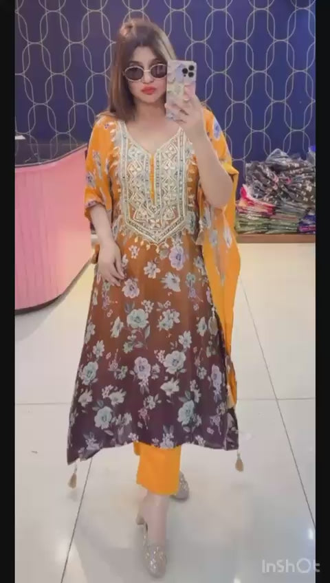 Article 1775 - Pure Crepe Fabric Kaftan with Bottom & Beautiful Gota Patti Work | Sizes 40–46