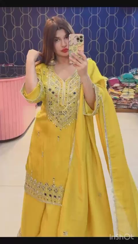 Article 1916 – Heavy Sharara Suit with Real Mirror Work & Dupatta | Sizes L–3XL