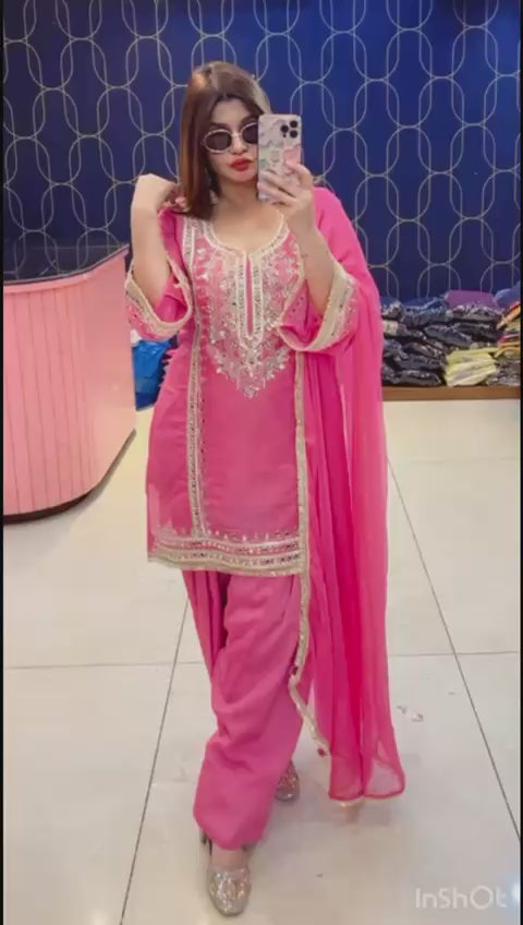 Article 1915 – Pure Glass Tissue Fabric Farshi Salwar Suit with Chiffon Dupatta & Mirror Work | Sizes 40–46