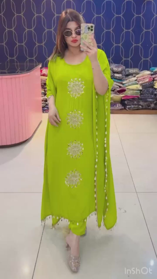 Article 1637 – Pure Crepe Kaftan with Elegant Handwork & Tassel Detailing | Sizes 40–46