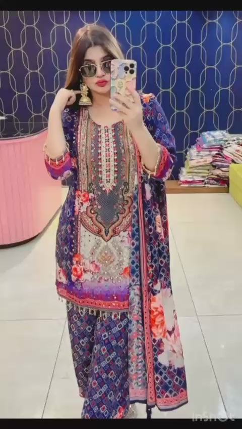 Article 1837 – Pure Crepe Digital Printed Suit with Handwork | Designer Suit | Sizes 38–44