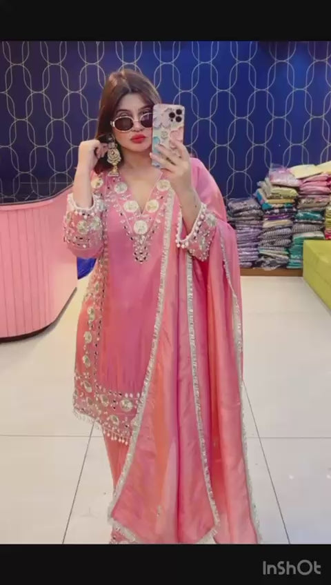Article 1917 – Tissue Shimmer Suit with Real Mirror & Pearl Work and Dupatta | Premium Festive Wear
