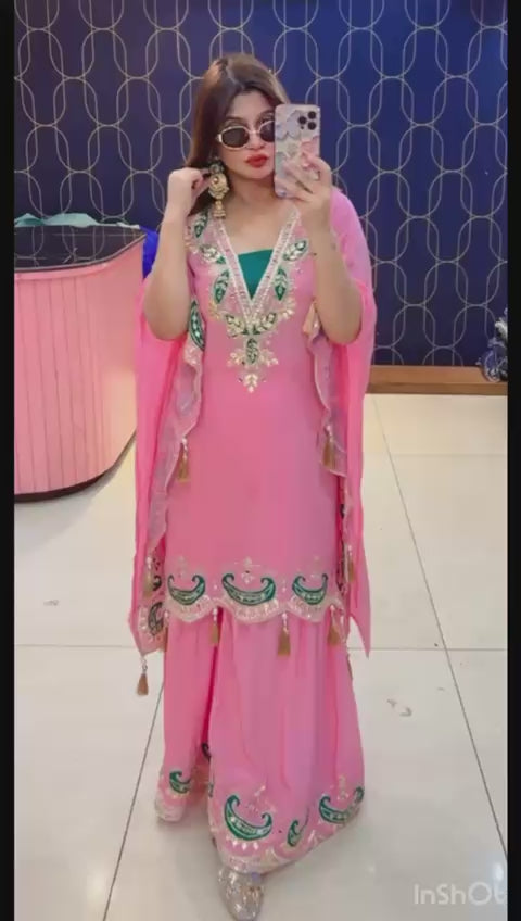 Article 1734 – Pure Crepe Short Kaftan With Sharara