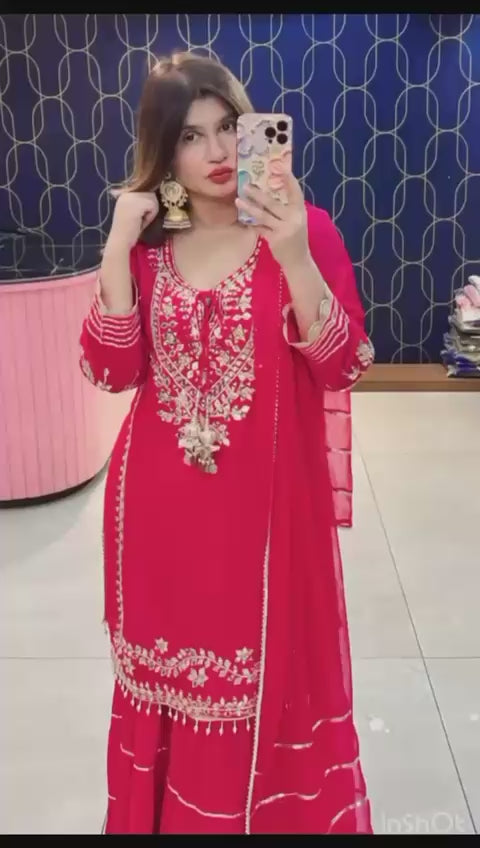 Article 1861 – Pure Chinon Sharara Suit with Mirror & Gota Patti Handwork | Premium Festive Wear