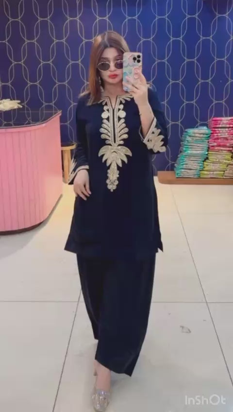 Article 1934 – Pure Crepe Farshi Salwar Suit with Zari Work | Urban Closet