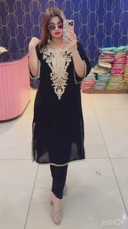 Article 1950 – Pure Crepe Pakistani Cord Set with Embroidery | Urban Closet