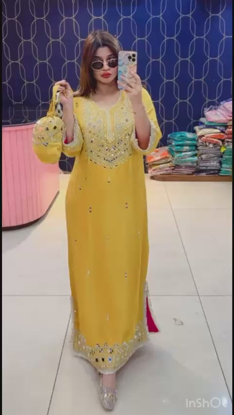 Article 1947 | Pure Tissue Shimmer Long Dress with Real Mirror Work