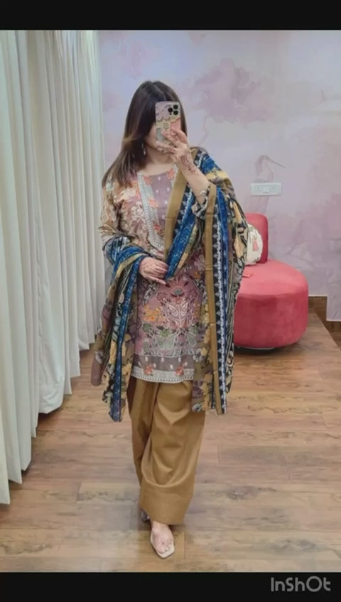 Pure Pakistani Cotton Suit with Embroidered Dupatta | Size 40 | Elegant Ethnic Wear