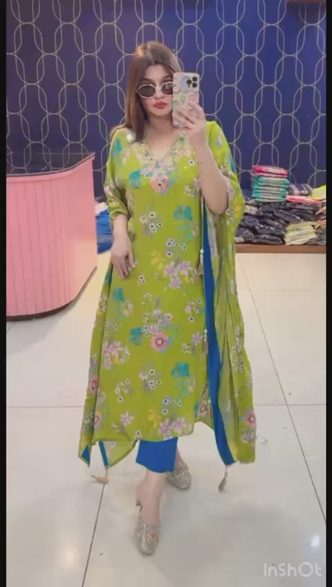 Article 1596 – Pure Crepe Floral Printed Suit Set for Women | Sizes 40–46 | Urban Closet