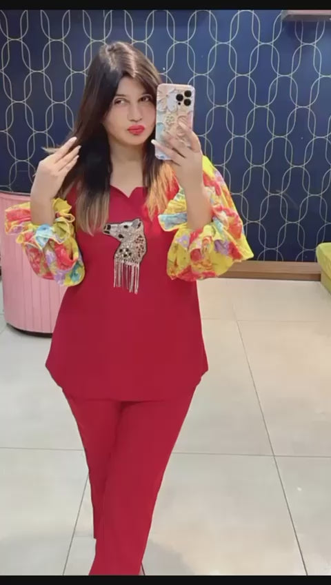 Rutba Khan 3067 – Premium Imported Fabric Cord Set With Handwork & Designer Balloon Sleeves | Sizes 38–46 | Urban Closet