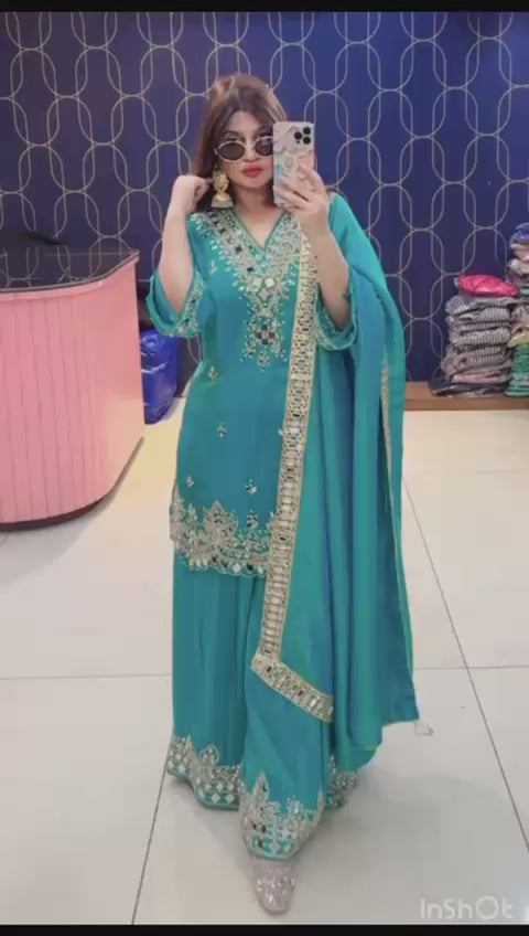 Article 1928 | Tissue Shimmer Heavy Sharara Suit with Real Mirror Work