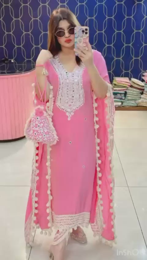Article 1740 – Pure Natural Crepe Fabric Dhoti Kaftan with Mirror Work & Tassel Detailing | Sizes 40–46