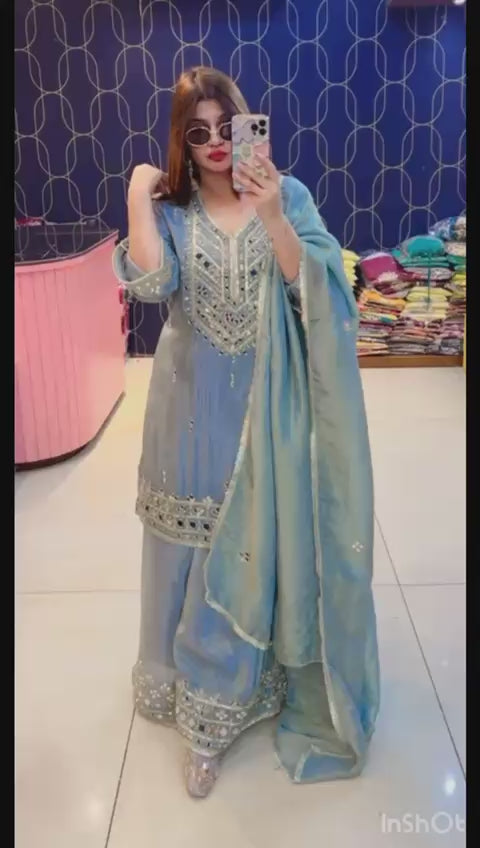 Article 1916 – Heavy Sharara Suit with Real Mirror Work & Dupatta | Sizes L–3XL