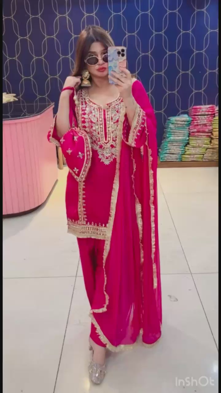 Article 1915 – Pure Glass Tissue Fabric Farshi Salwar Suit with Chiffon Dupatta & Mirror Work | Sizes 40–46