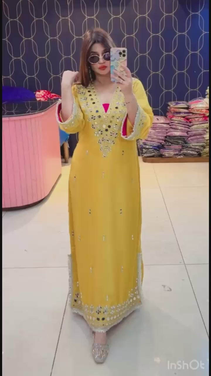Article 1953 – Pure Tissue Shimmer Long Dress with Real Mirror Work | Premium One-Piece Ethnic Wear | Sizes 40–46