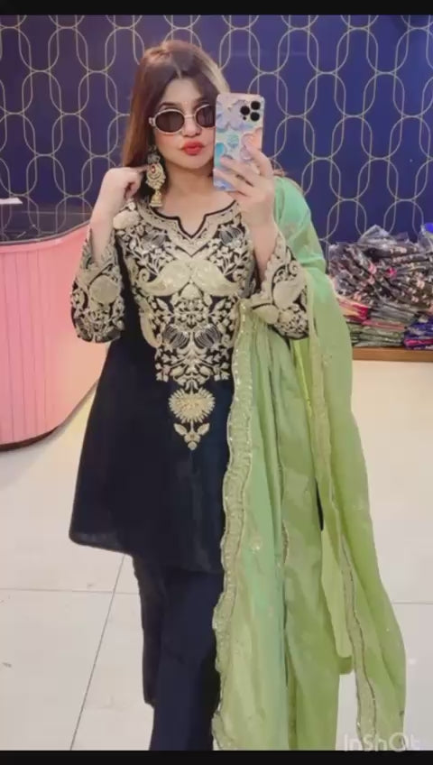 Article 1868 – Pure Crepe Silk Embroidered Cord Set | Optional Chinon Dupatta | Urban Closet