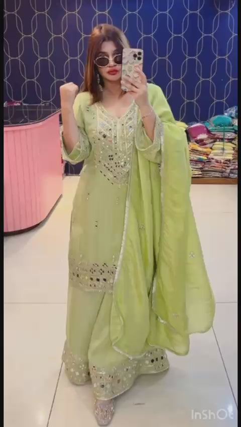 Article 1916 – Heavy Sharara Suit with Real Mirror Work & Dupatta | Sizes L–3XL