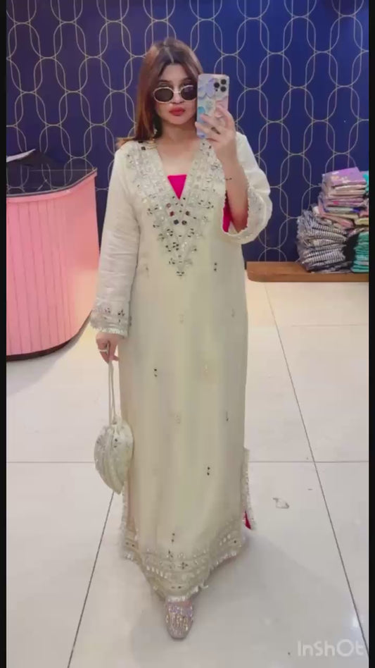 Article 1953 – Pure Tissue Shimmer Long Dress with Real Mirror Work | Premium One-Piece Ethnic Wear | Sizes 40–46