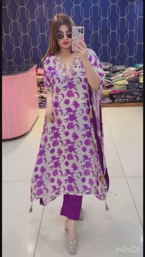 Article – Pure Crepe Fabric Kaftan with Bottom & Beautiful Handwork | Sizes 40–46