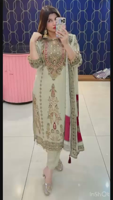 Article 1809 – Pure Crepe Embroidered Digital Printed Suit | Sizes 40–46