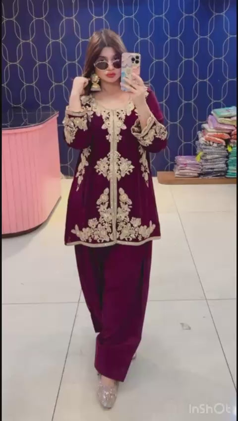Article 1956 | Pure Crepe Farshi Salwar with Short Kurti | Premium Ethnic Wear