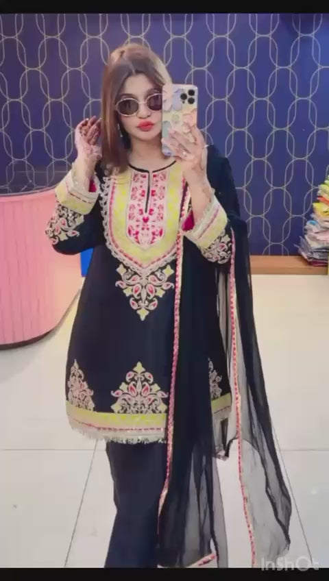 Article 1891 – Pure Silk Fabric Co-ord Set with Designer Dupatta & Elegant Embroidery | Sizes 40–46