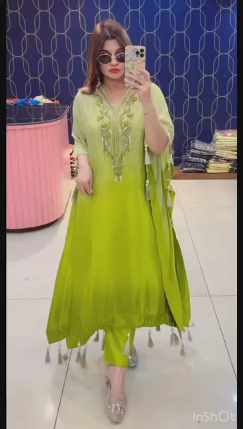 Article 1901 – Pure Crepe Ombre Print Kaftan with Hand Embroidery | Premium Designer Wear | Sizes 38–46