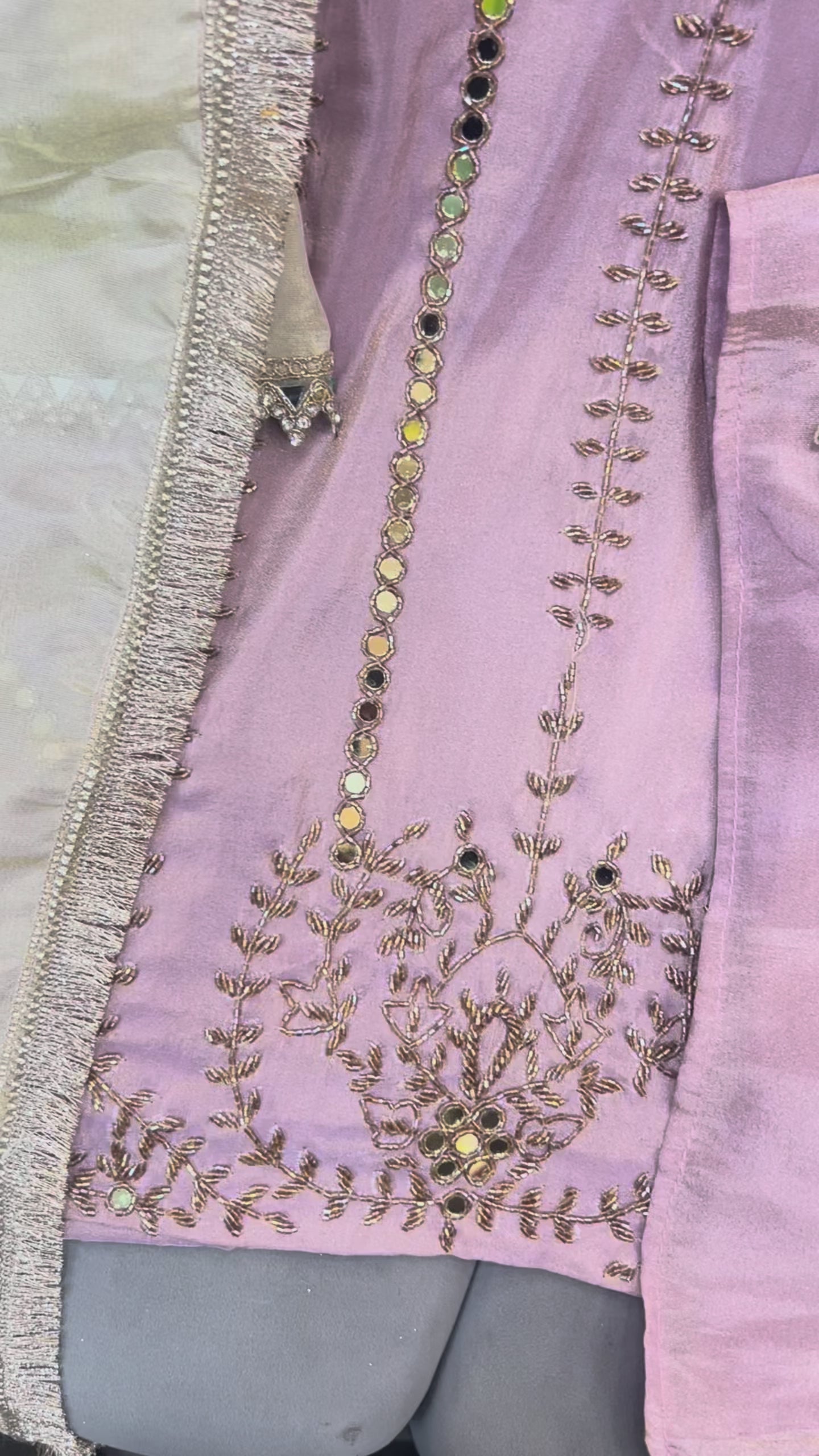 Article 1875 – Tissue Shimmer Palazzo Suit with Real Mirror & Cutdana Handwork