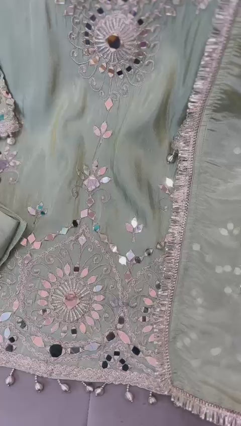 Article 1931 – Heavy Real Mirror Work Suit with Sharara & Dupatta | Premium Festive Wear | Sizes 40–46